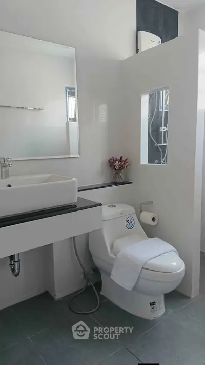 Modern bathroom with sleek fixtures and contemporary design