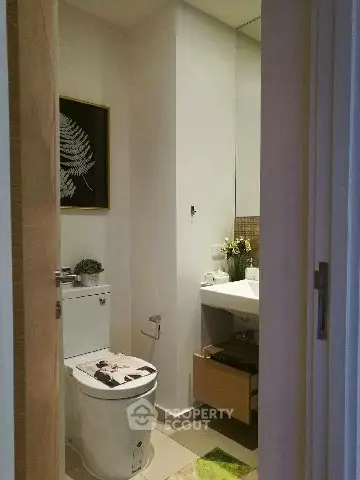 Modern bathroom with sleek fixtures and stylish decor