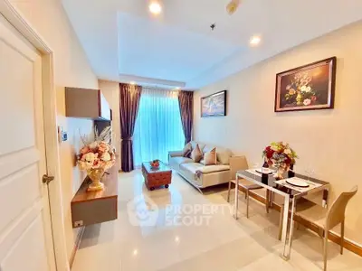 Elegant living room with modern decor and natural light