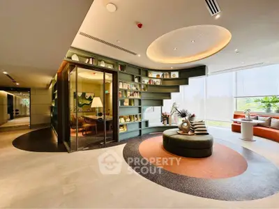 Modern living room with unique circular design and stylish decor