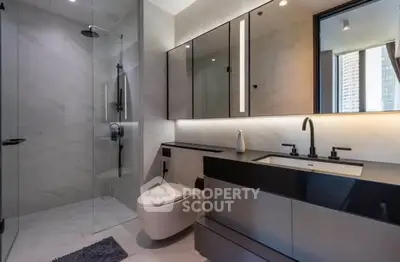 Luxurious modern bathroom with sleek fixtures and elegant design