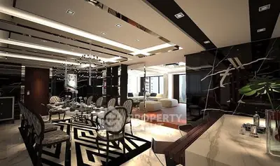 Luxurious modern living room with elegant dining area and stylish decor