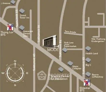 Map showing location of Mode Sukhumvit 61 near BTS stations and local amenities.