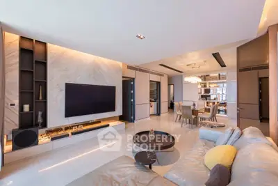 Luxurious modern living room with open layout and elegant decor