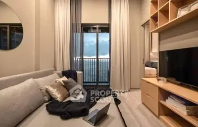 Modern living room with cozy sofa and large window view