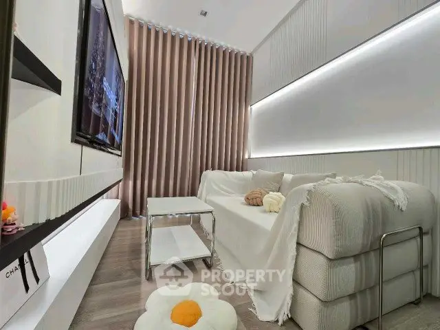 Modern living room with stylish decor and cozy seating area