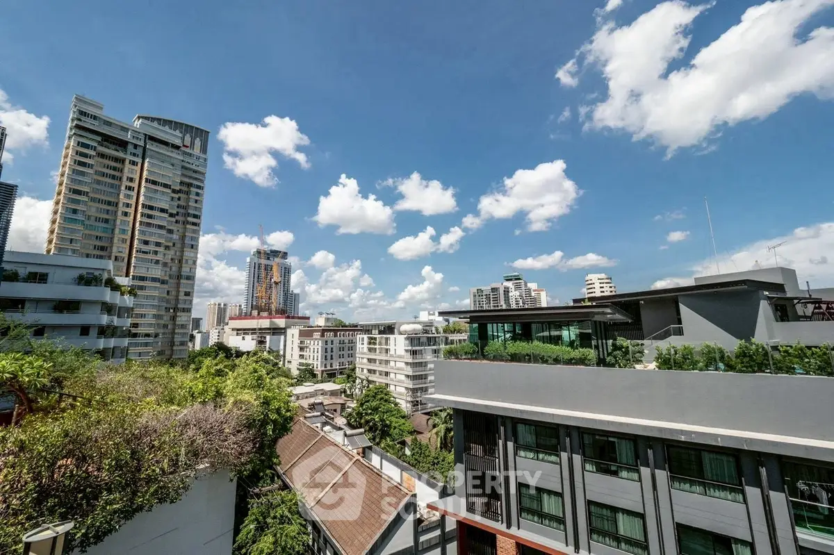 Stunning cityscape view from a modern urban apartment balcony