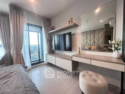 Modern bedroom with balcony and stylish decor