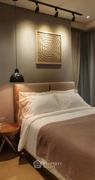 Elegant bedroom with cozy lighting and modern decor