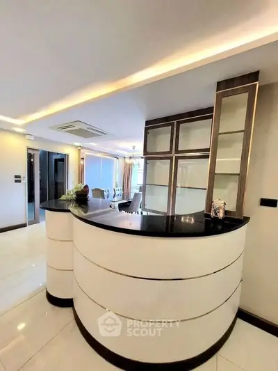 Luxurious modern living room with elegant bar counter and stylish lighting