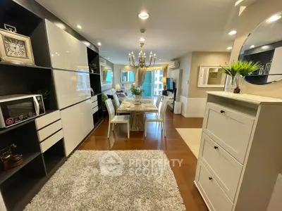 Spacious modern living room with elegant dining area and stylish decor