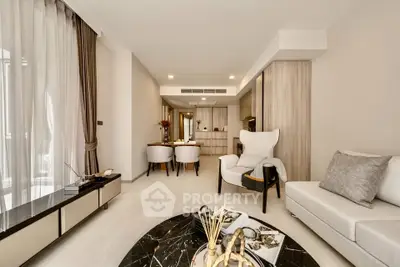 Luxurious modern living room with elegant decor and open kitchen layout