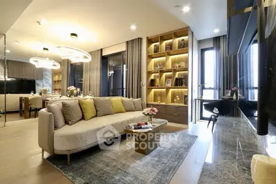 Luxurious modern living room with elegant decor and ambient lighting