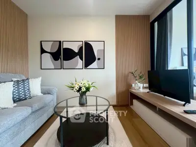 Modern living room with stylish decor and cozy seating area