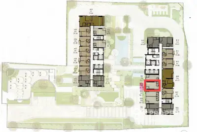 Detailed architectural floor plan showcasing modern apartment layout with green spaces.