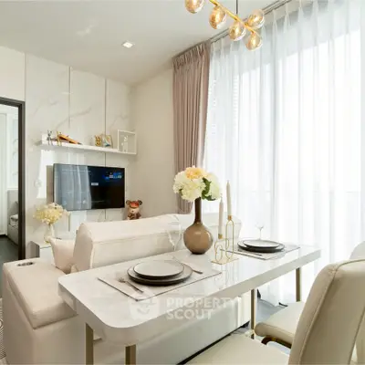 Luxurious modern living room with elegant dining area and stylish decor