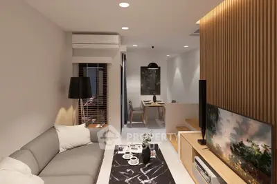 Modern living room with sleek furniture and stylish decor