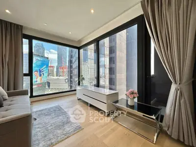 Luxurious corner unit living room with floor-to-ceiling windows and stunning city views.