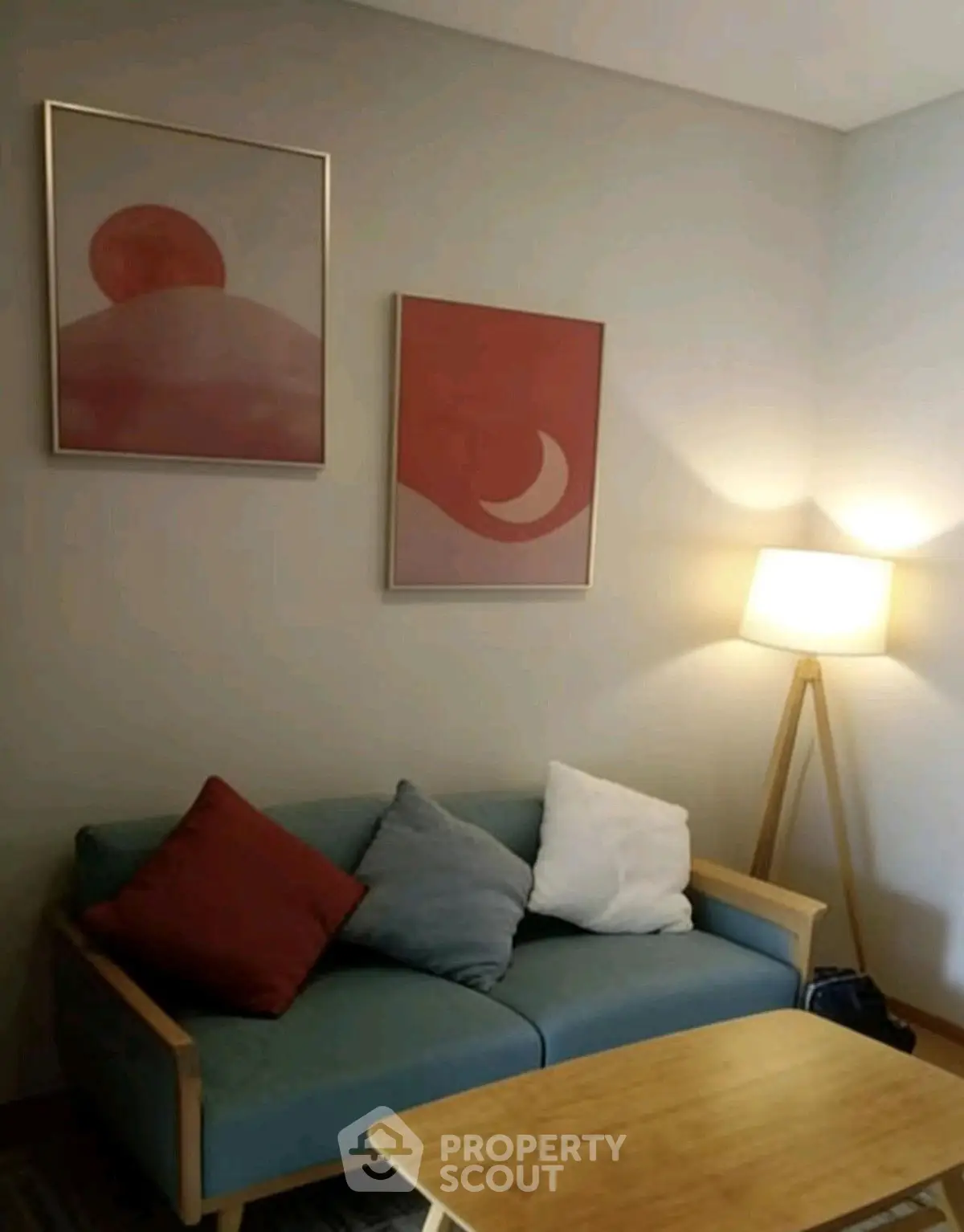 Cozy living room with modern decor and stylish artwork