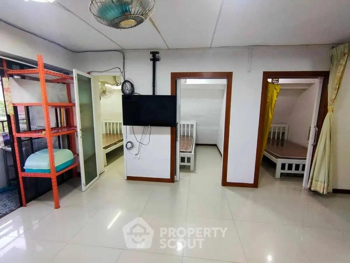 Spacious room with multiple beds and modern amenities, ideal for shared living.