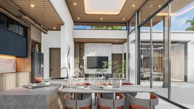 Luxurious modern living room with high ceilings and elegant decor