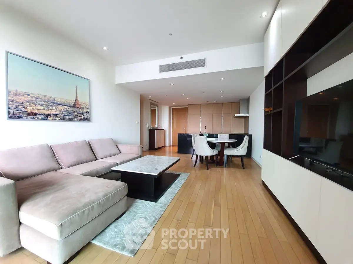 Spacious modern living room with elegant dining area and stylish decor