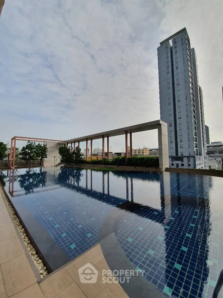 Luxurious rooftop pool with stunning cityscape views in modern high-rise building