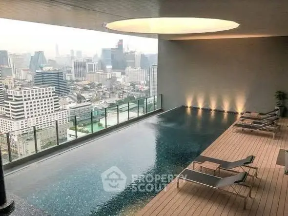 Luxurious rooftop pool with stunning city skyline view, perfect for relaxation and entertainment.