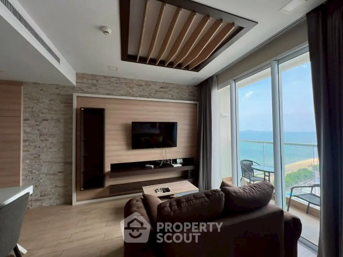 Luxurious living room with stunning ocean view and modern decor