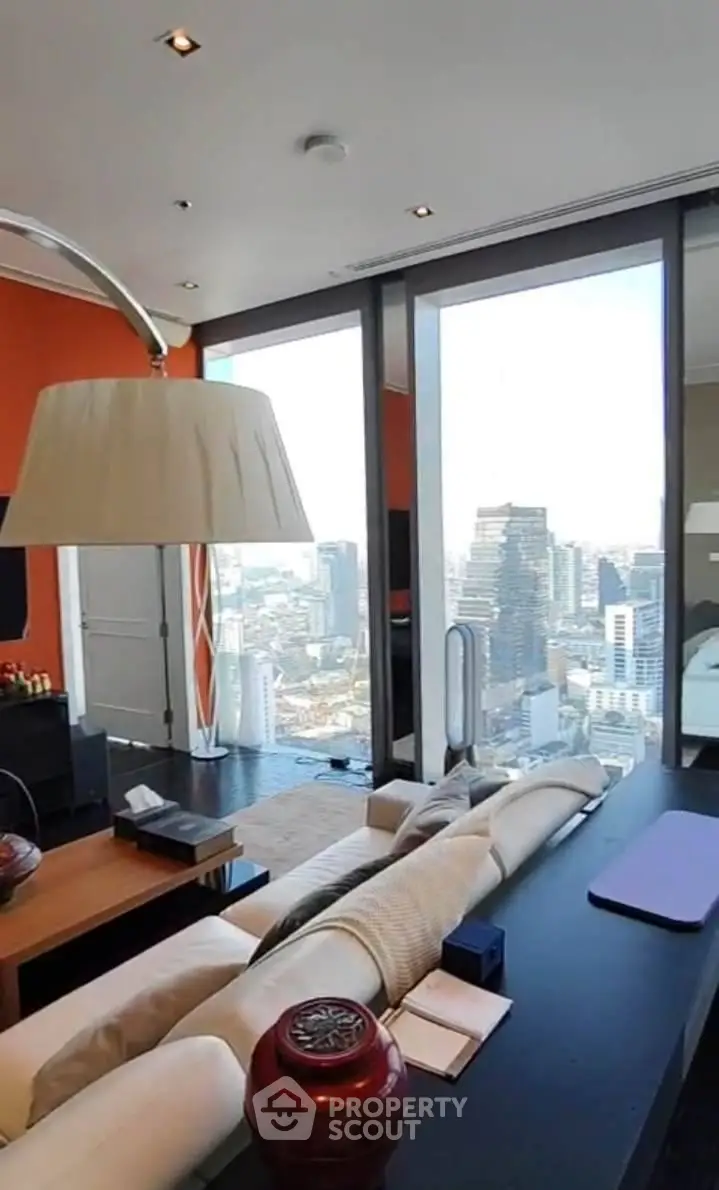 Luxurious living room with stunning city view and modern decor