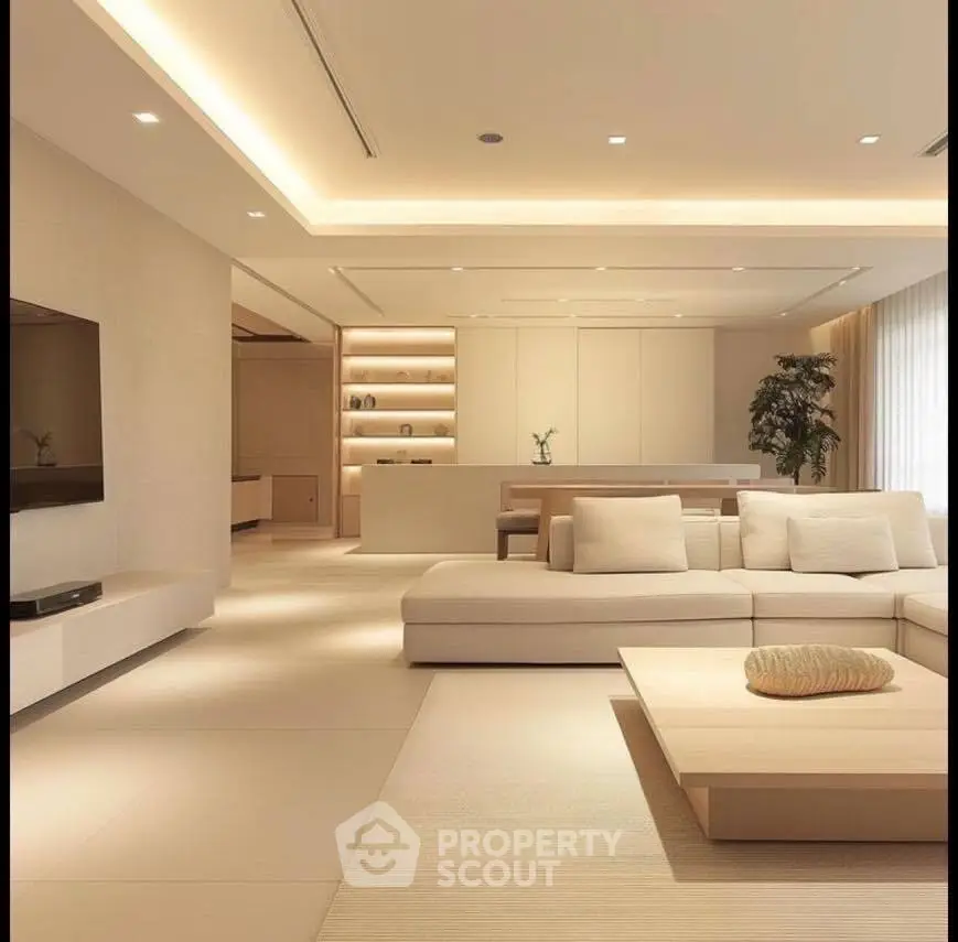 Luxurious modern living room with elegant lighting and spacious design