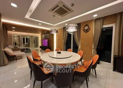 Luxurious dining room with modern lighting and elegant decor