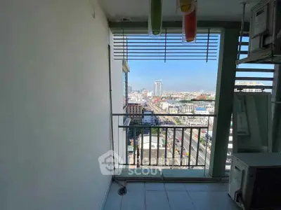 High-rise balcony with stunning cityscape view, perfect for urban living enthusiasts.