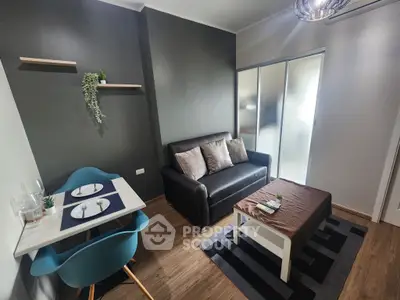 Chic modern living room with cozy sofa and stylish dining area