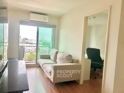 Bright living room with city view and adjacent study area