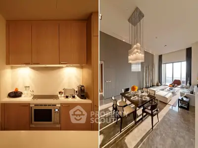 Luxurious open-plan kitchen and dining area with modern decor and ample natural light.