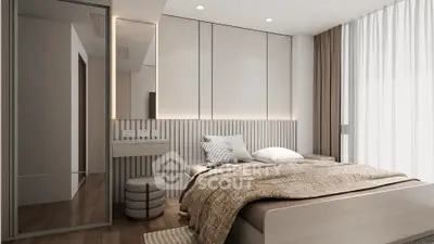 Modern bedroom with elegant decor and natural light