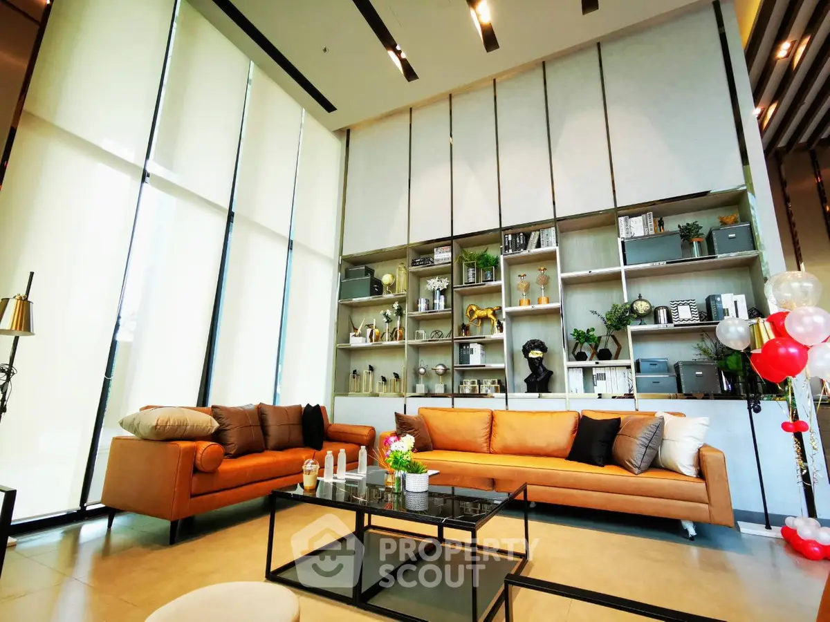 Luxurious modern living room with high ceilings and elegant decor