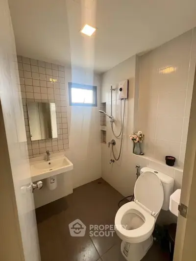 Modern bathroom with sleek fixtures and natural light