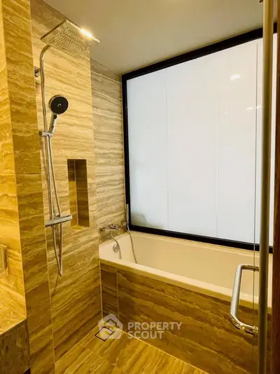 Luxurious bathroom with elegant marble tiles and modern fixtures