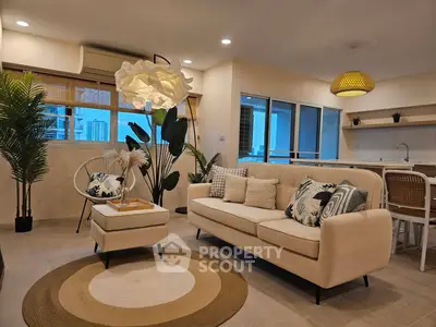 Stylish modern living room with elegant decor and city view