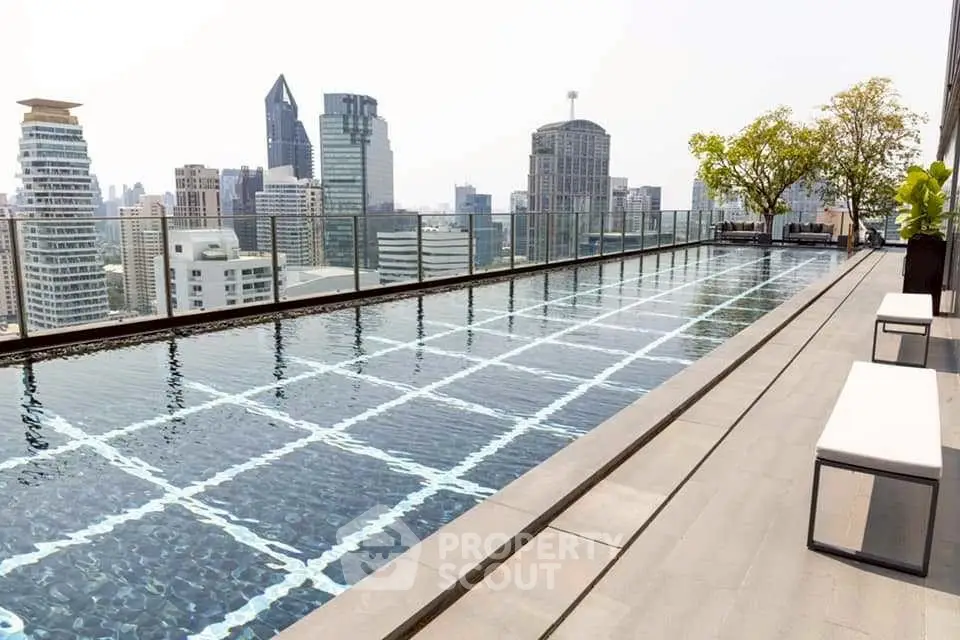 Stunning rooftop pool with panoramic city skyline views, perfect for luxury urban living.