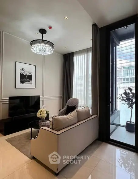 Luxurious living room with elegant decor and large window view