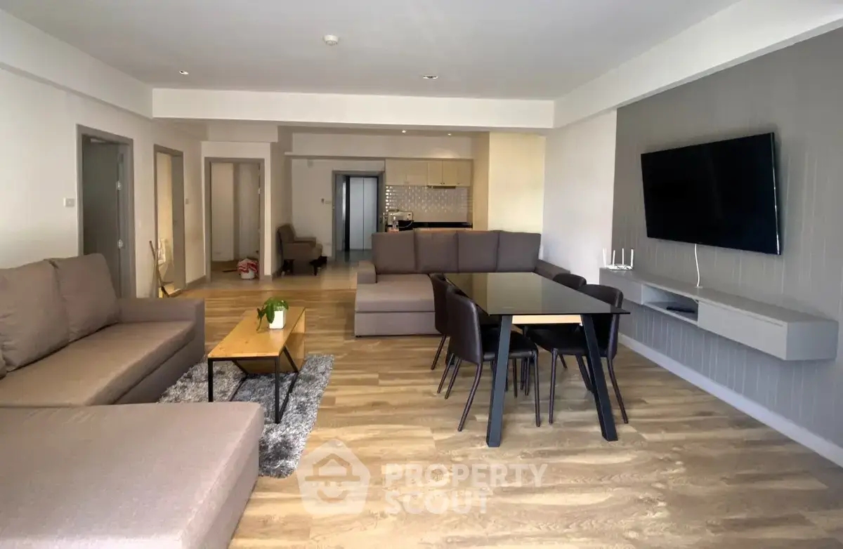 Spacious modern living room with open layout and stylish furniture