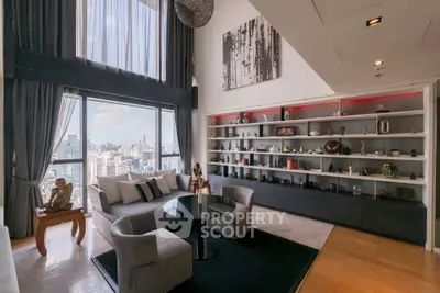 Luxurious high-rise living room with stunning city view and elegant decor