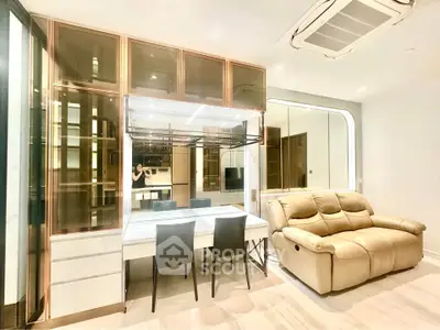 Modern living room with stylish furniture and elegant lighting