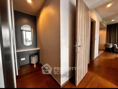 Modern apartment interior with stylish hallway and cozy living area