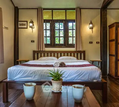 Charming rustic bedroom with wooden accents and cozy ambiance