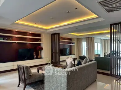Luxurious modern living room with elegant lighting and stylish furniture