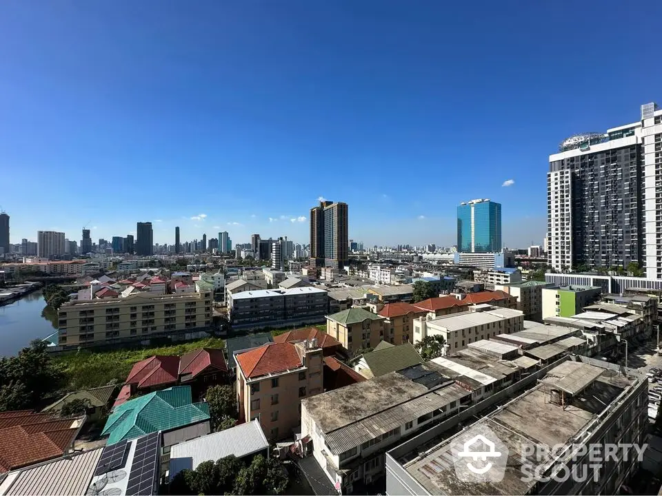 Stunning cityscape view with modern high-rise buildings and clear blue sky